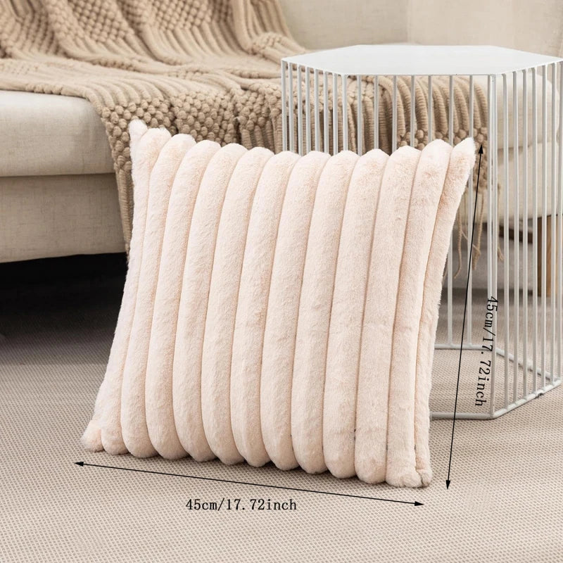 Faux Rabbit Fur Square Cushion Cover Big Thick Striped Super Soft Solid Color Pillow Cover 45x45cm Sofa Decor Cushion Cover