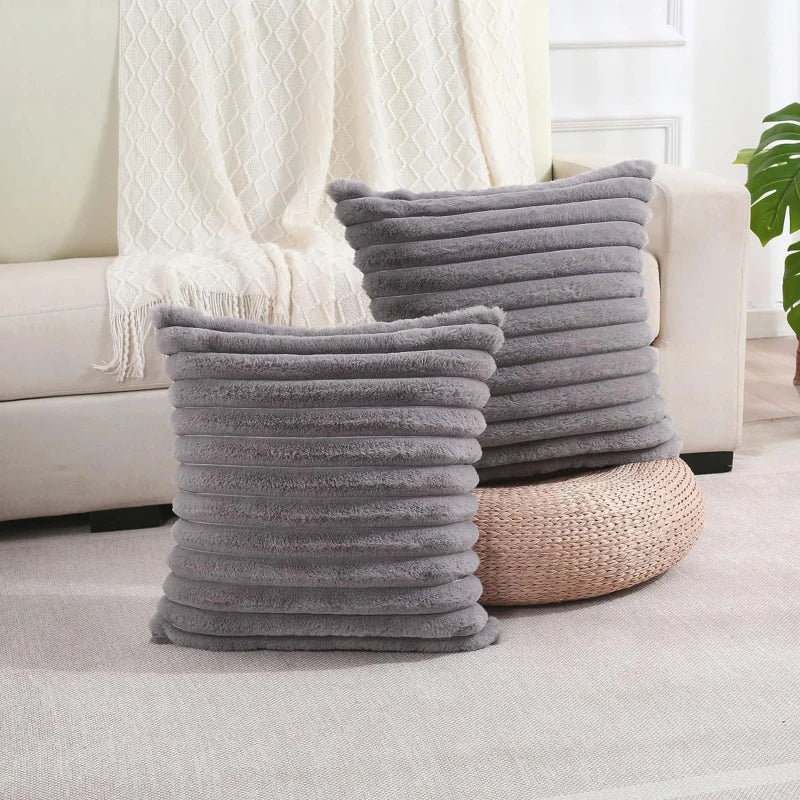 Faux Rabbit Fur Square Cushion Cover Big Thick Striped Super Soft Solid Color Pillow Cover 45x45cm Sofa Decor Cushion Cover