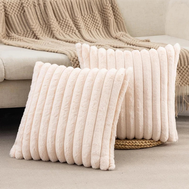 Faux Rabbit Fur Square Cushion Cover Big Thick Striped Super Soft Solid Color Pillow Cover 45x45cm Sofa Decor Cushion Cover