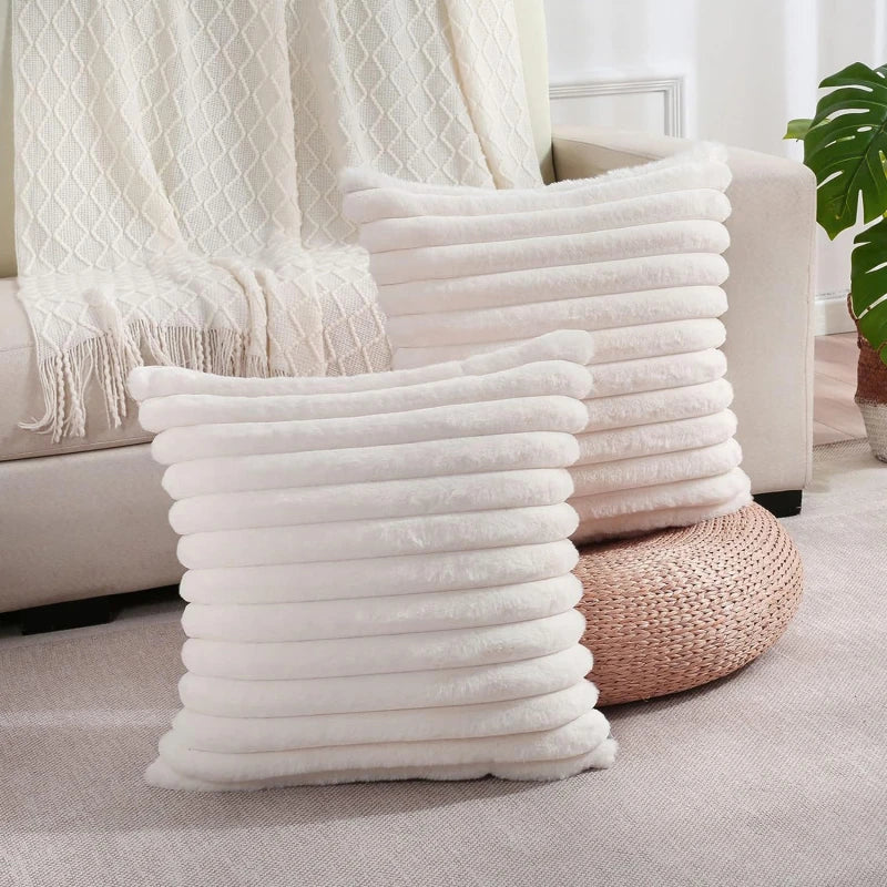 Faux Rabbit Fur Square Cushion Cover Big Thick Striped Super Soft Solid Color Pillow Cover 45x45cm Sofa Decor Cushion Cover